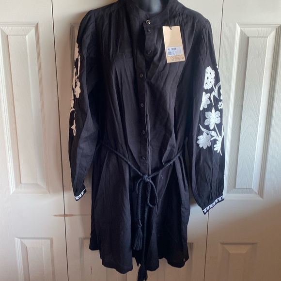 Scotch & Soda NWT Long Sleeve, Button Down Embroidered Cotton Linen Blend Dress - Picture 4 of 17